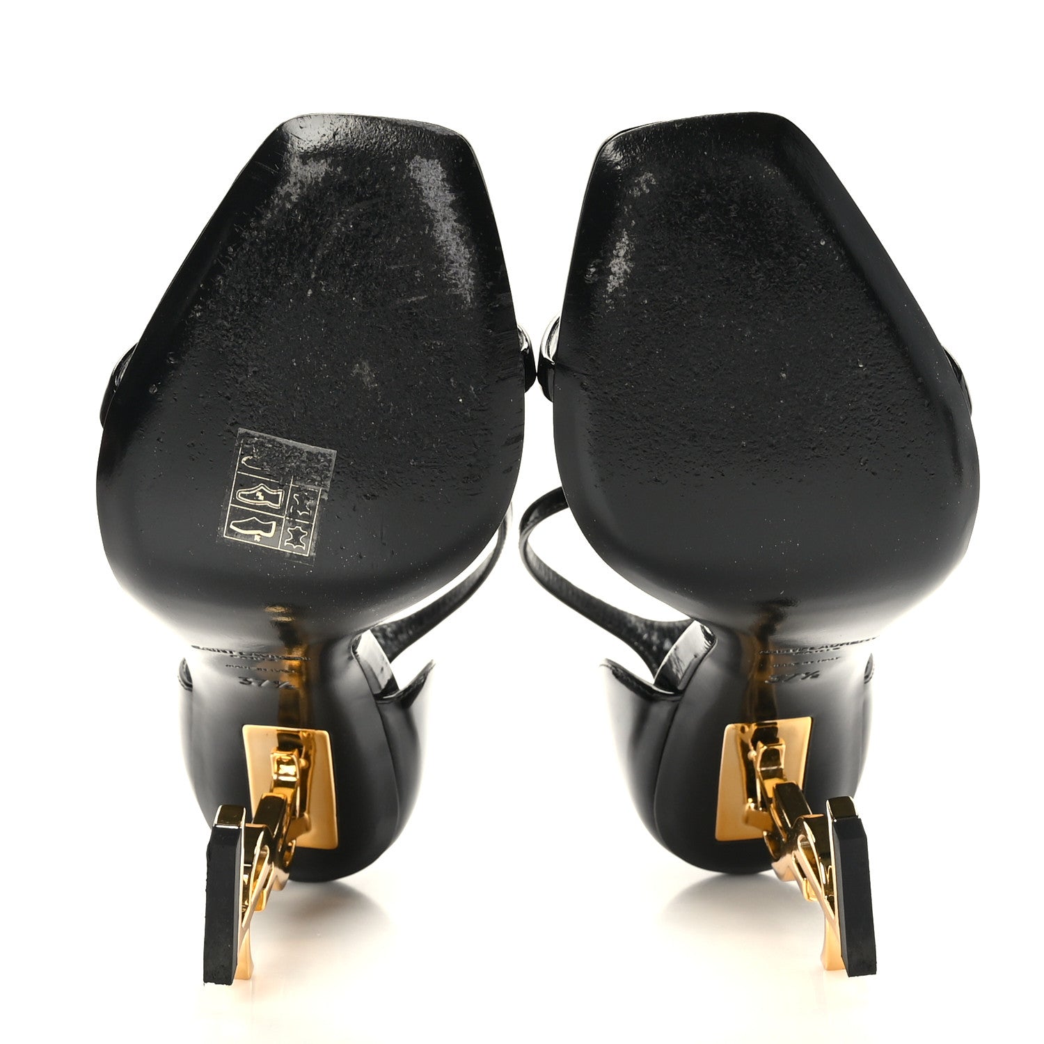Saint Laurent Patent Calfskin Opyum 110 Sandals 37.5 Black Gold 6 of 12