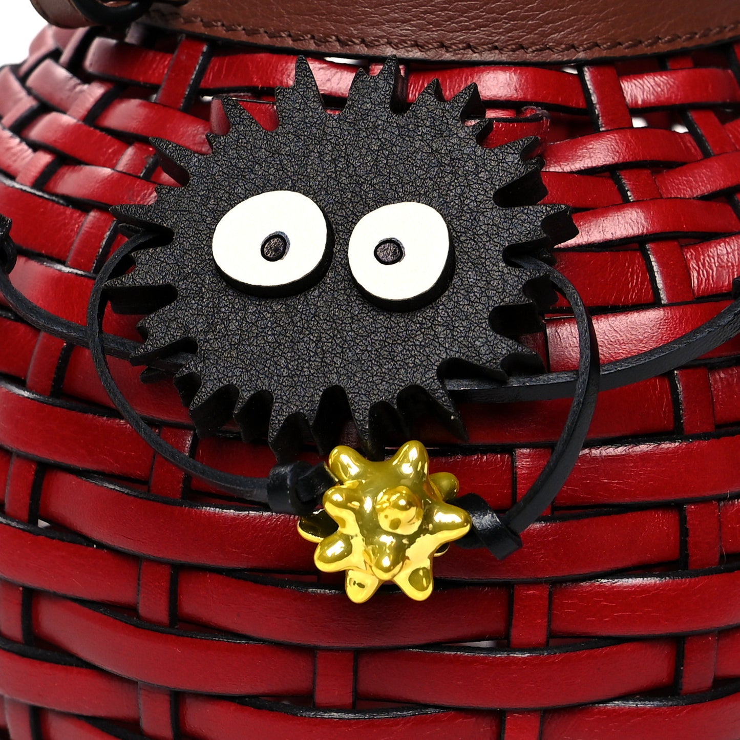 X SPIRITED AWAY Woven Calfskin Lantern Bag Rouge