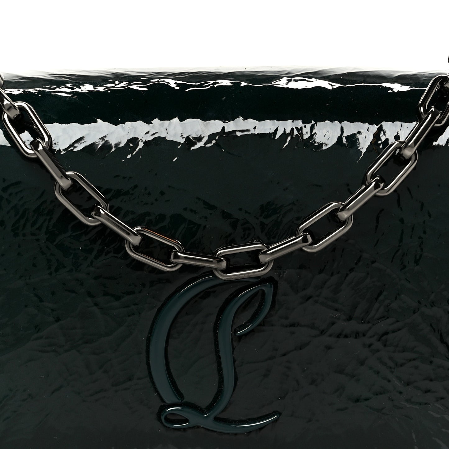 Naplak Patent Calfskin Monochrome Loubi54 Shoulder Bag Green
