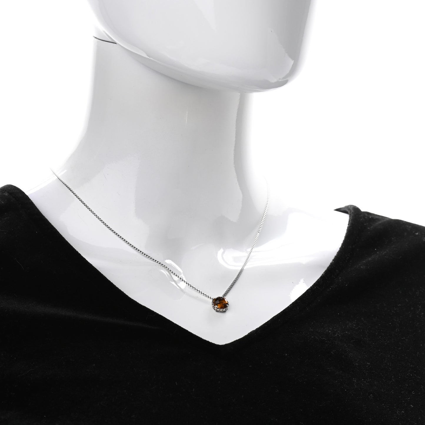 Sterling Silver Citrine 8mm Petite Chatelaine Pendant Necklace