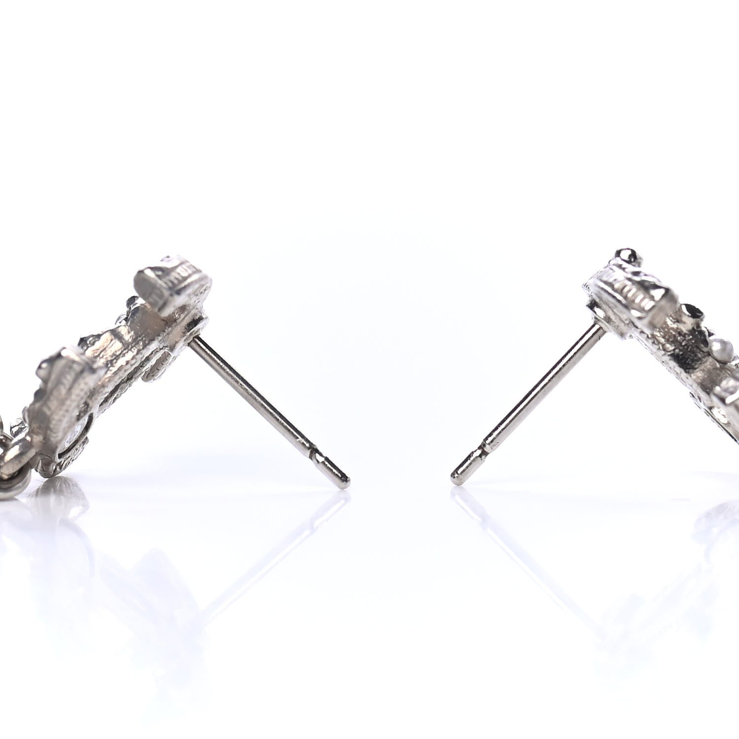 Chanel Pearl Crystal CC Chain Drop Earrings Silver 3 of 4