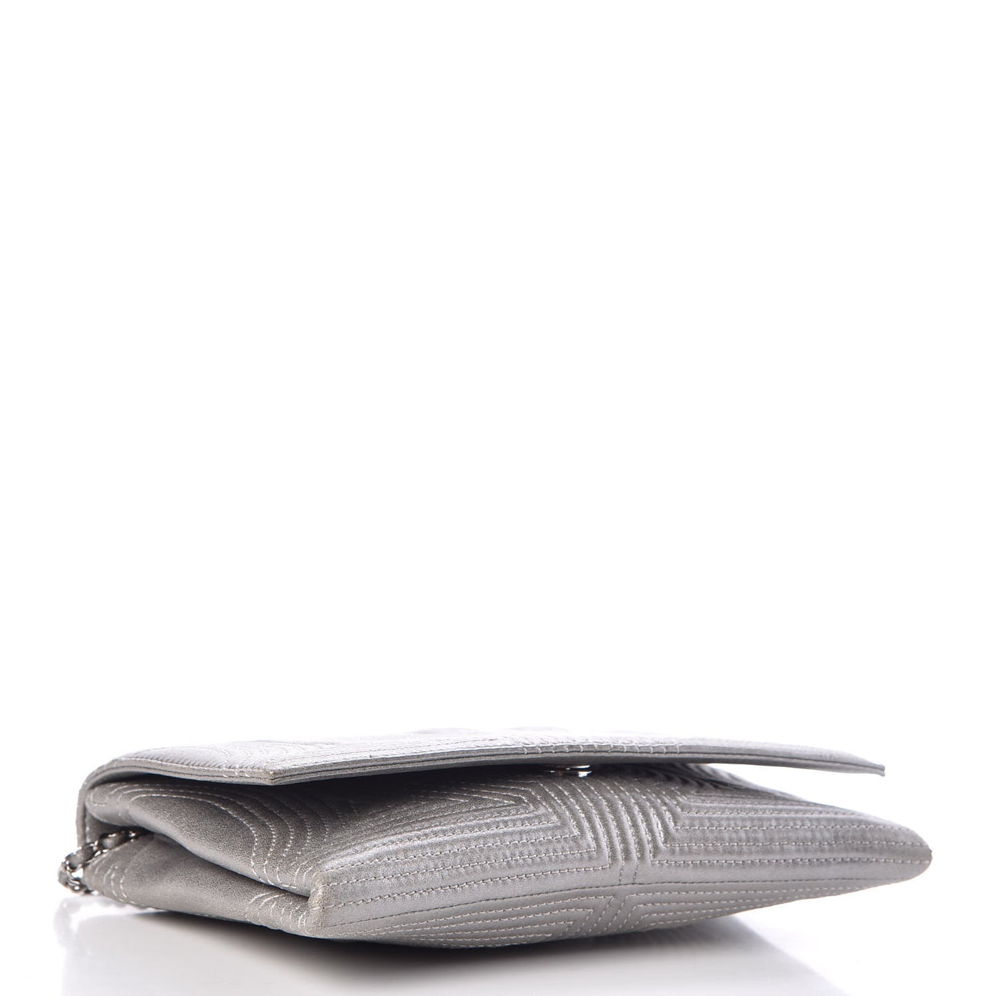 Metallic Lambskin Quilted Clutch With Chain Flap Silver