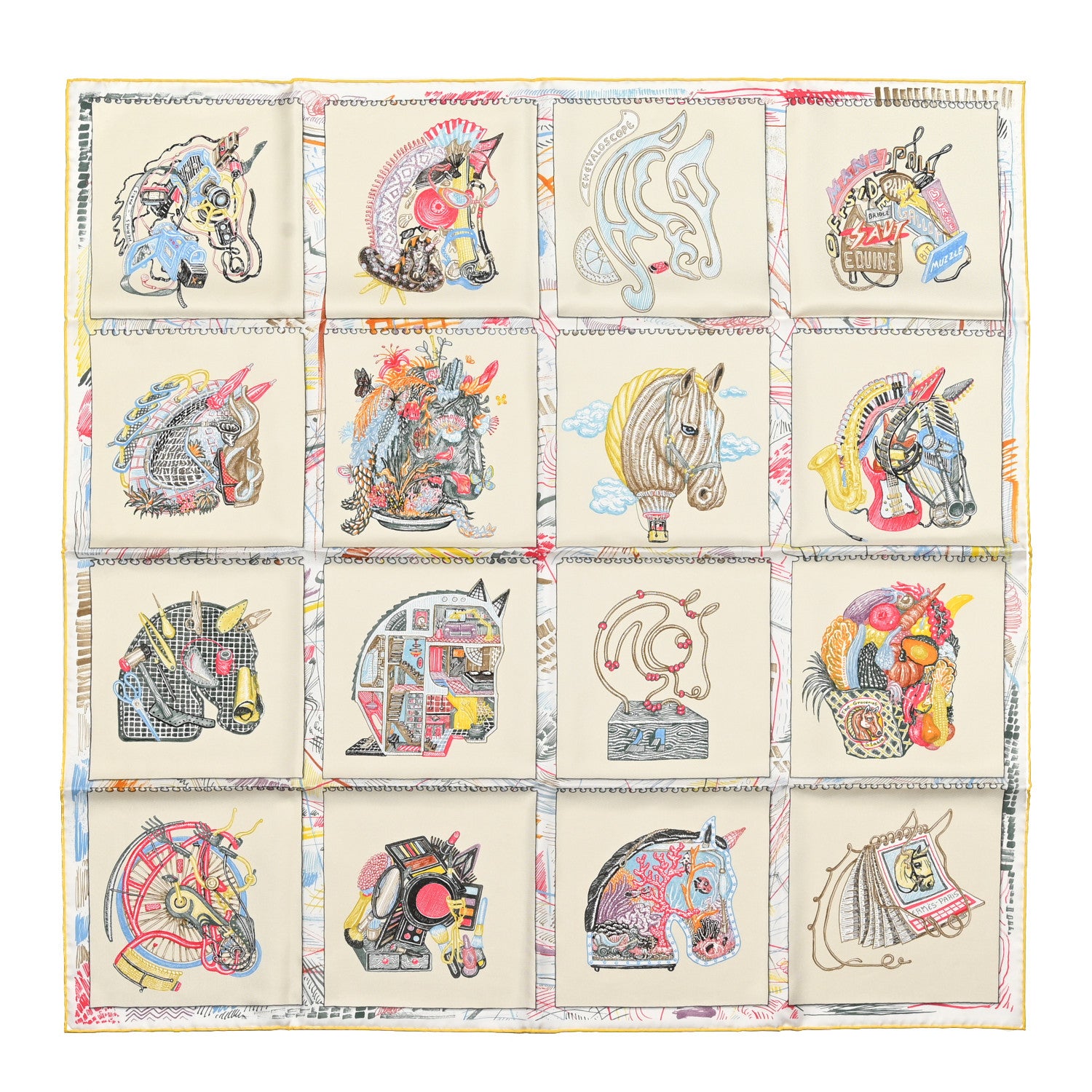 Hermes Silk Chevaloscope Scarf 90 White Bleu Multicolor 1 of 5