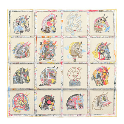 Hermes Silk Chevaloscope Scarf 90 White Bleu Multicolor 1 of 5
