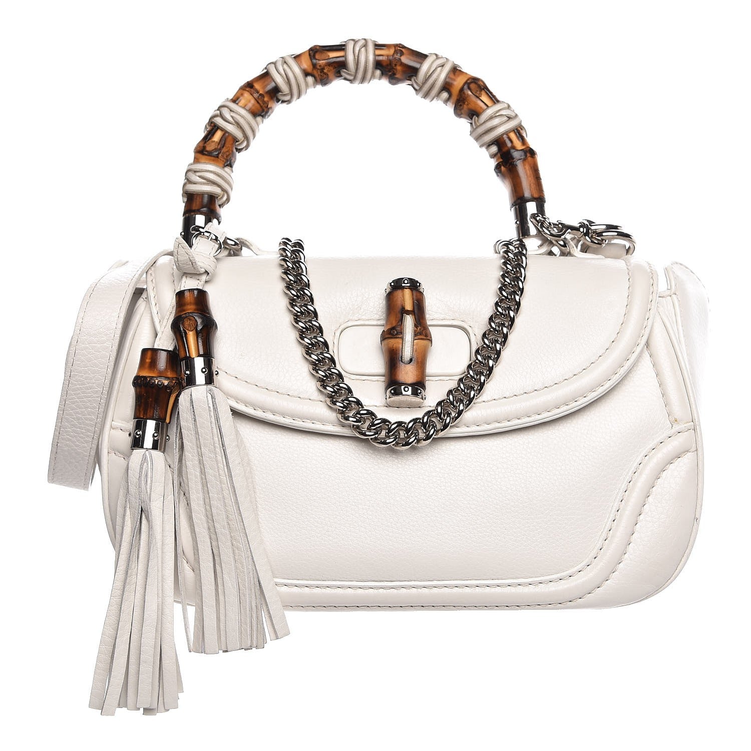 Gucci Calfskin Medium New Bamboo Top Handle Bag White 1 of 16