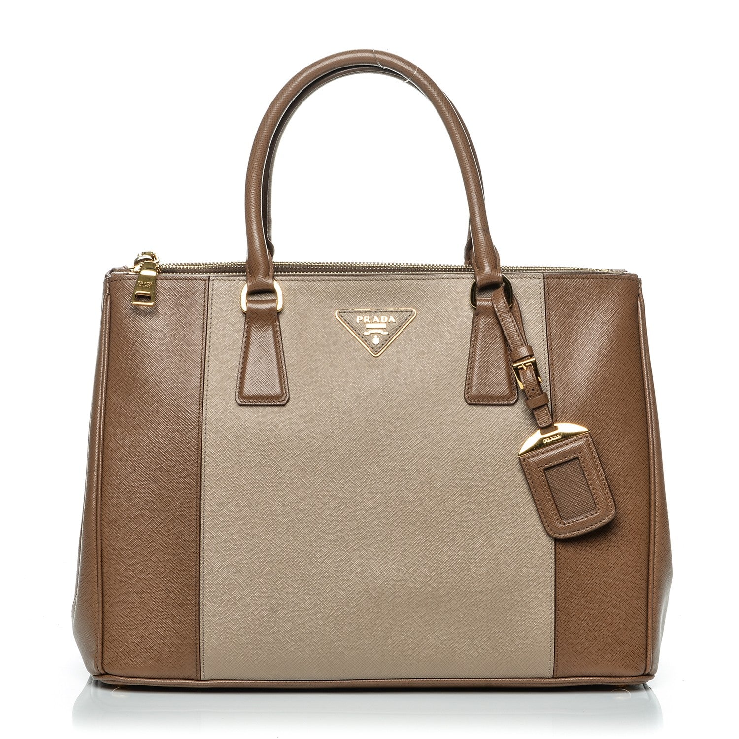 Prada Saffiano Lux Colorblock Medium Galleria Double Zip Tote Nocciolo Visone 1 of 7