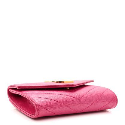 Saint Laurent Grain De Poudre Matelasse Chevron Small Monogram Envelope Wallet Fuxia Couture 5 of 9