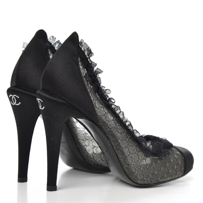Chanel Mesh Satin CC Pumps 37 Black 4 of 8