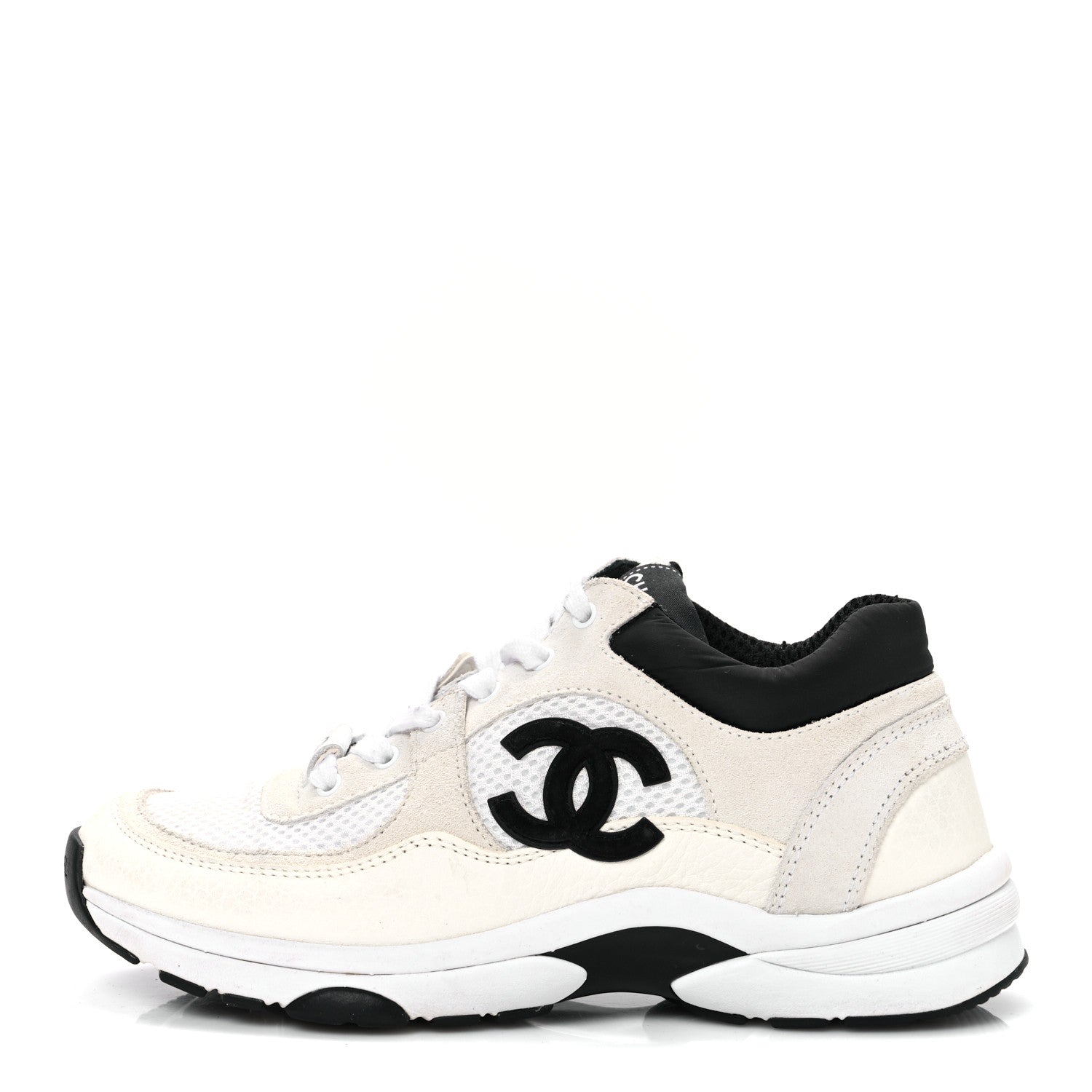 Chanel Mesh Suede Calfskin Grained Calfskin Womens CC Sneakers  36 White Black 1 of 10
