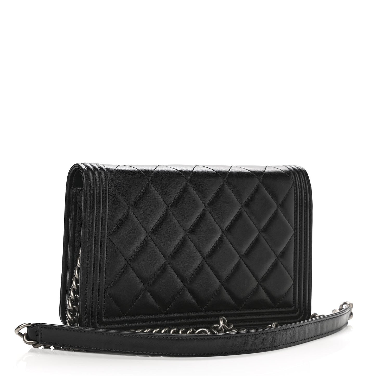 Lambskin Quilted Boy Wallet On Chain WOC Black