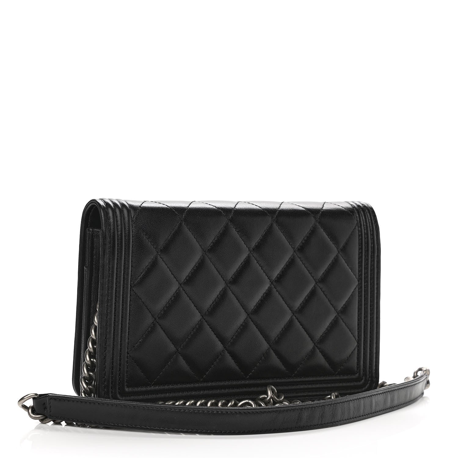 Chanel Lambskin Quilted Boy Wallet On Chain WOC Black 3 of 13