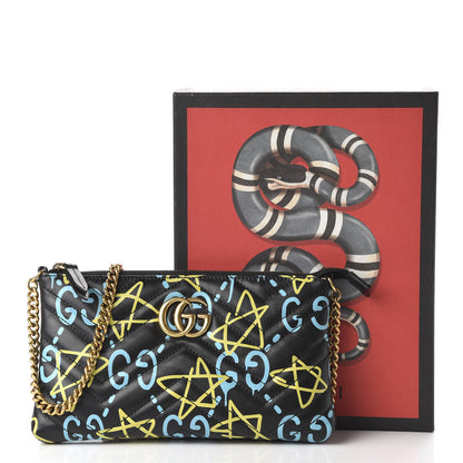 Gucci Calfskin Matelasse Printed Mini GucciGhost GG Marmont Chain Bag Black New AcquamarineCalfskin Matelasse GucciGhost Mini GG Marmont Chain Bag Black New Acquamarine 10 of 10