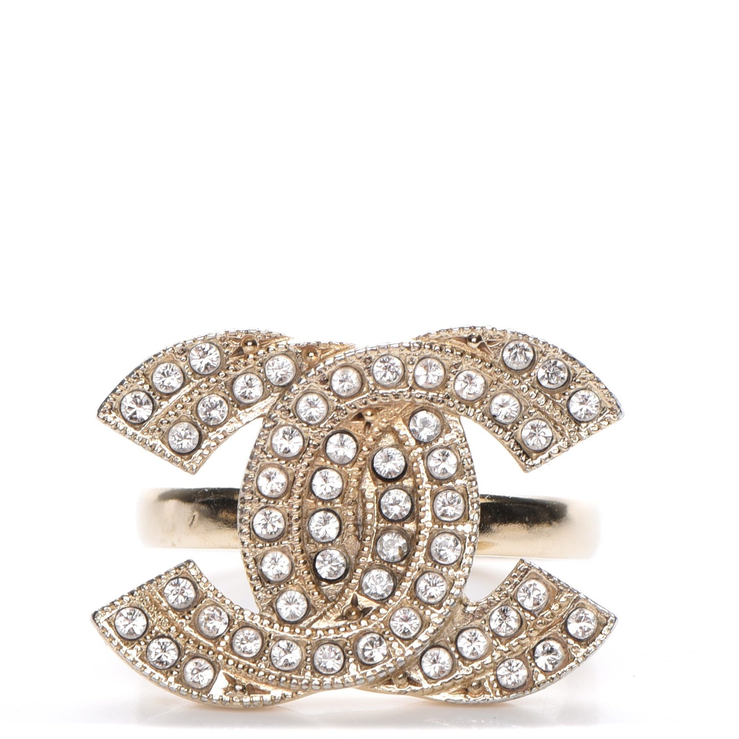 Crystal Double CC Ring 6.25 Light Gold