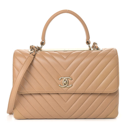 Chanel Lambskin Chevron Quilted Medium Trendy CC Dual Handle Flap Bag Beige 1 of 11