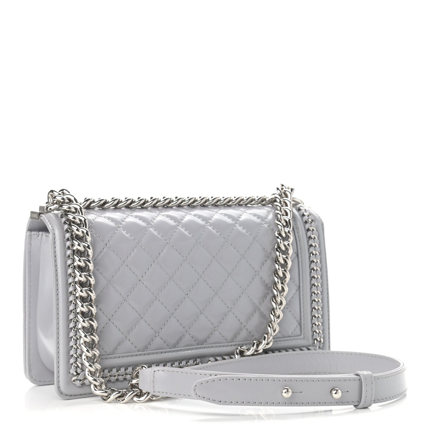 Chanel Iridescent Lambskin Quilted Medium Chain Around Boy Flap Grey 3 of 10