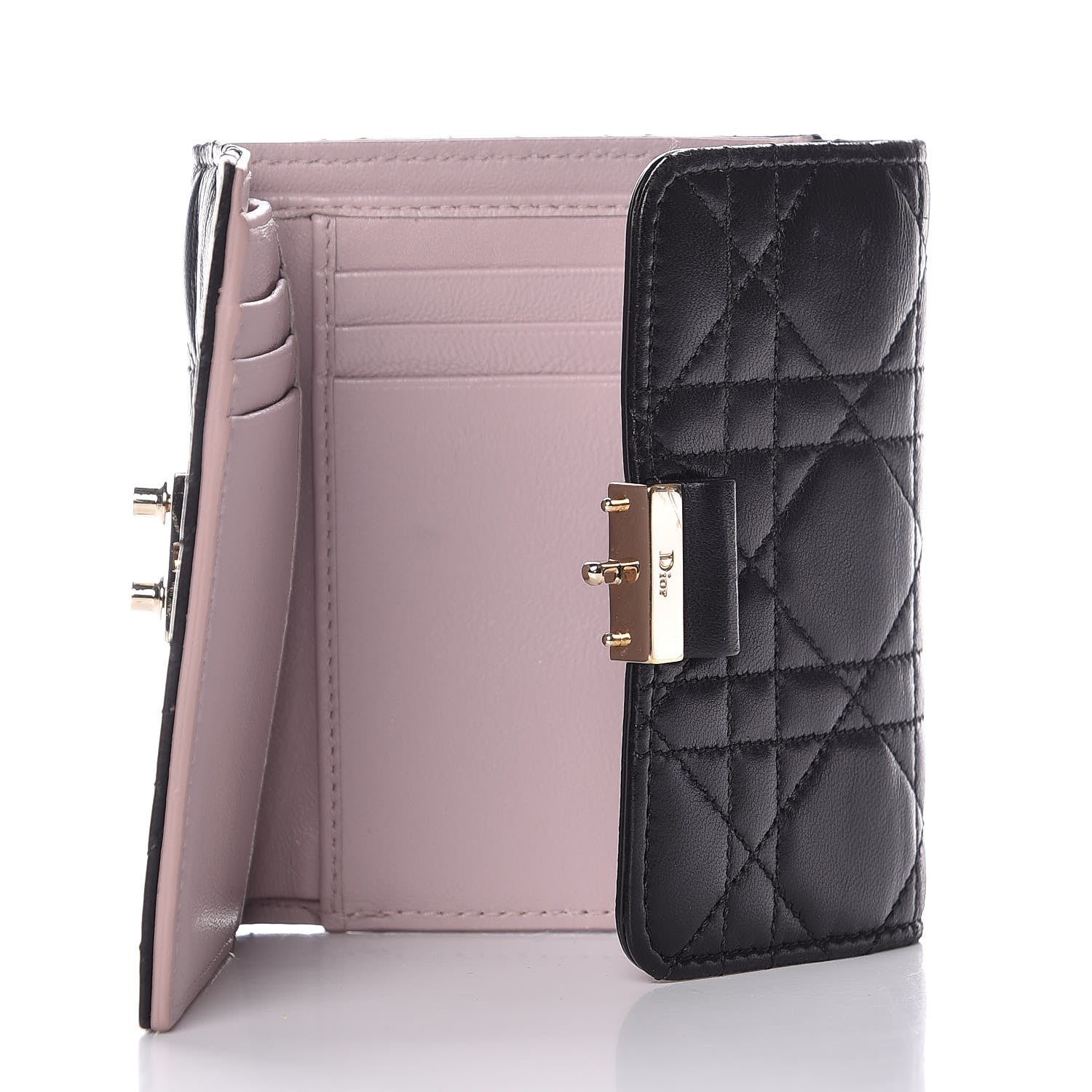 Christian Dior Lambskin Cannage Miss Dior Promenade Compact Wallet Black 5 of 7