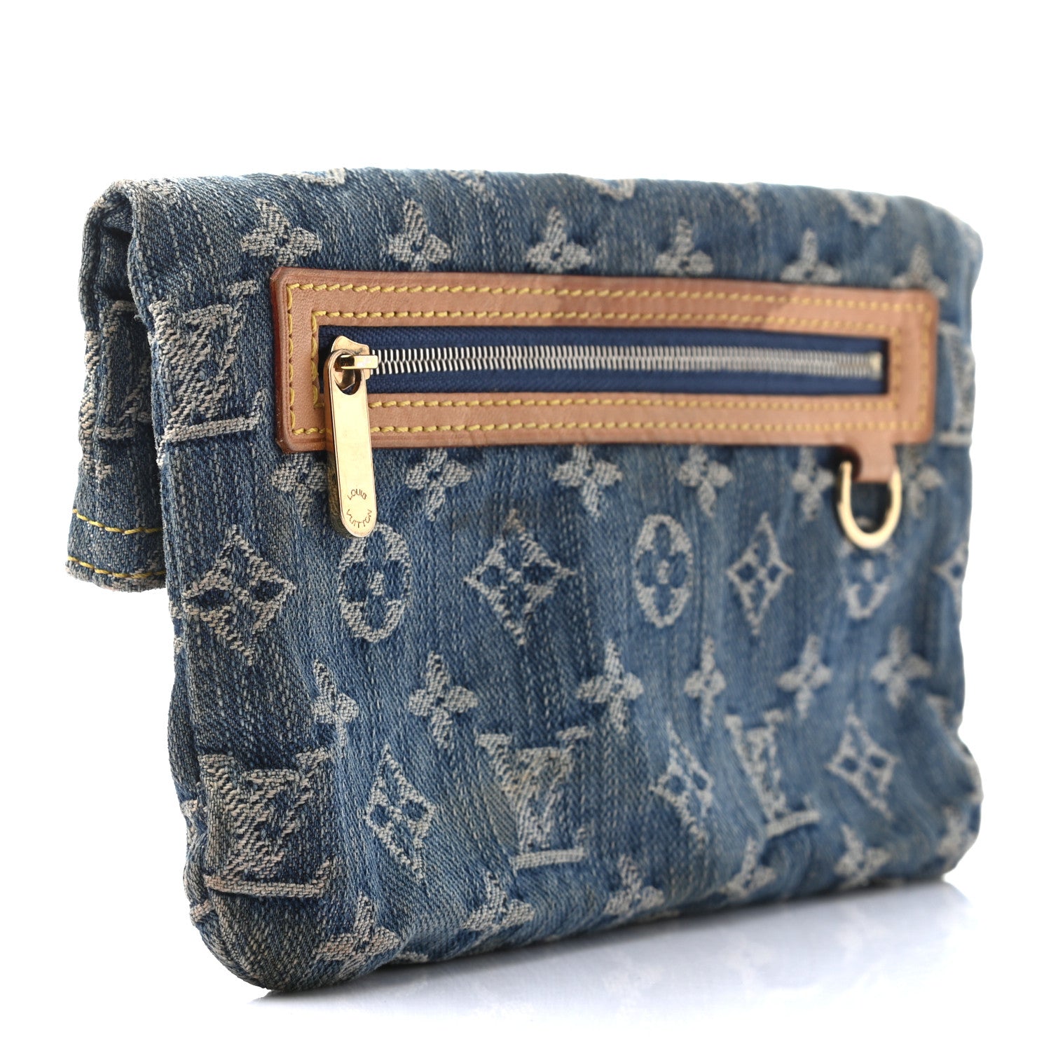 Louis Vuitton Monogram Denim Pochette Plat Clutch Blue 3 of 10