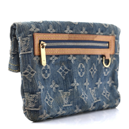 Louis Vuitton Monogram Denim Pochette Plat Clutch Blue 3 of 10
