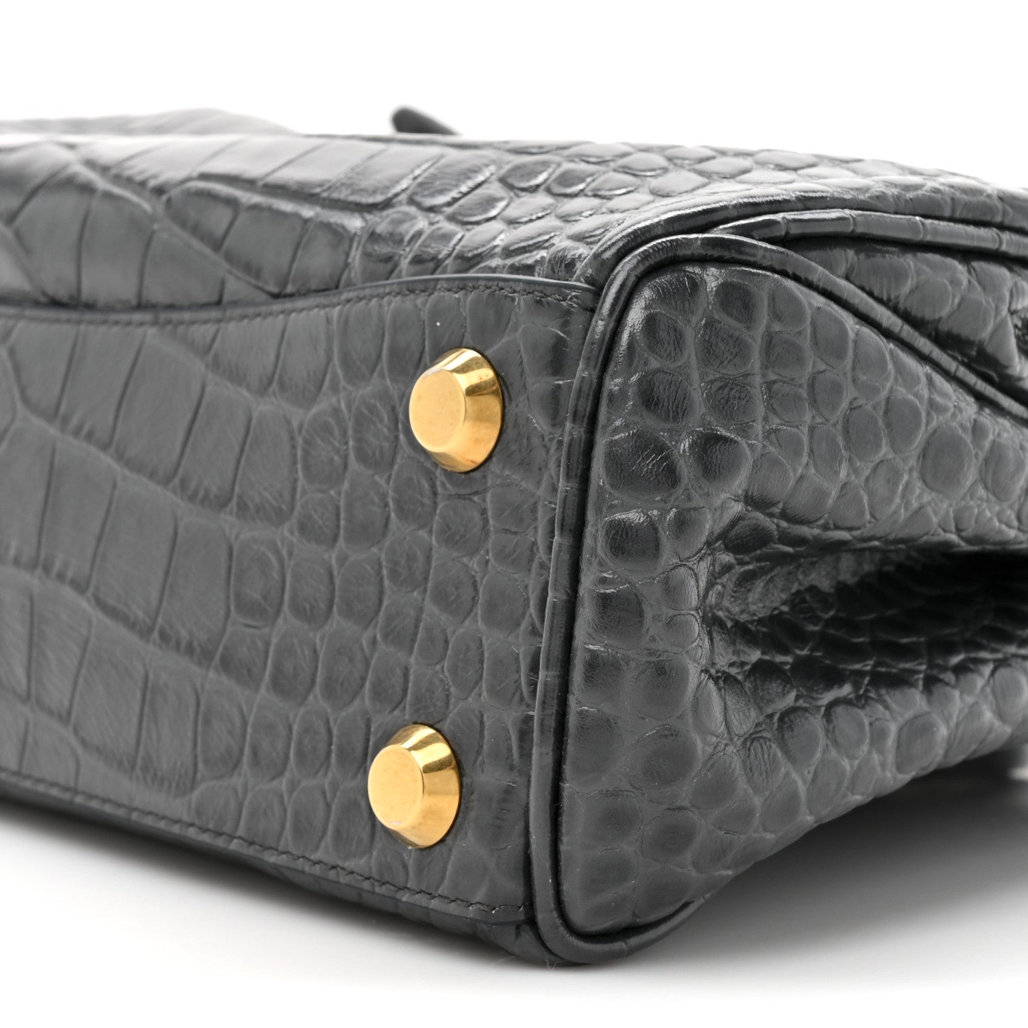Balenciaga Shiny Calfskin Crocodile Embossed Small Rodeo Top Handle Handbag Grey 10 of 12