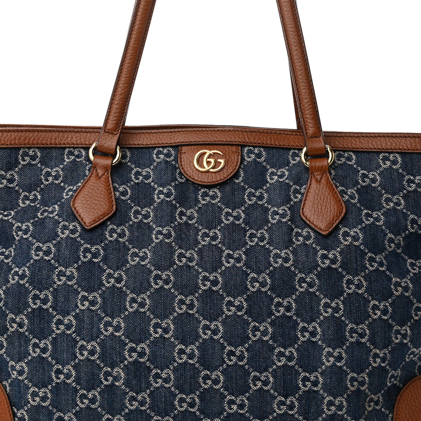 New Denim GG Monogram Medium Ophidia Shopping Tote Blue Tea Cuir