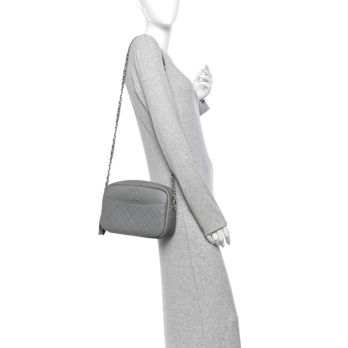 Chanel Iridescent Caviar Flat Quilted Small Coco Tassel Camera Case Grey 2 of 12