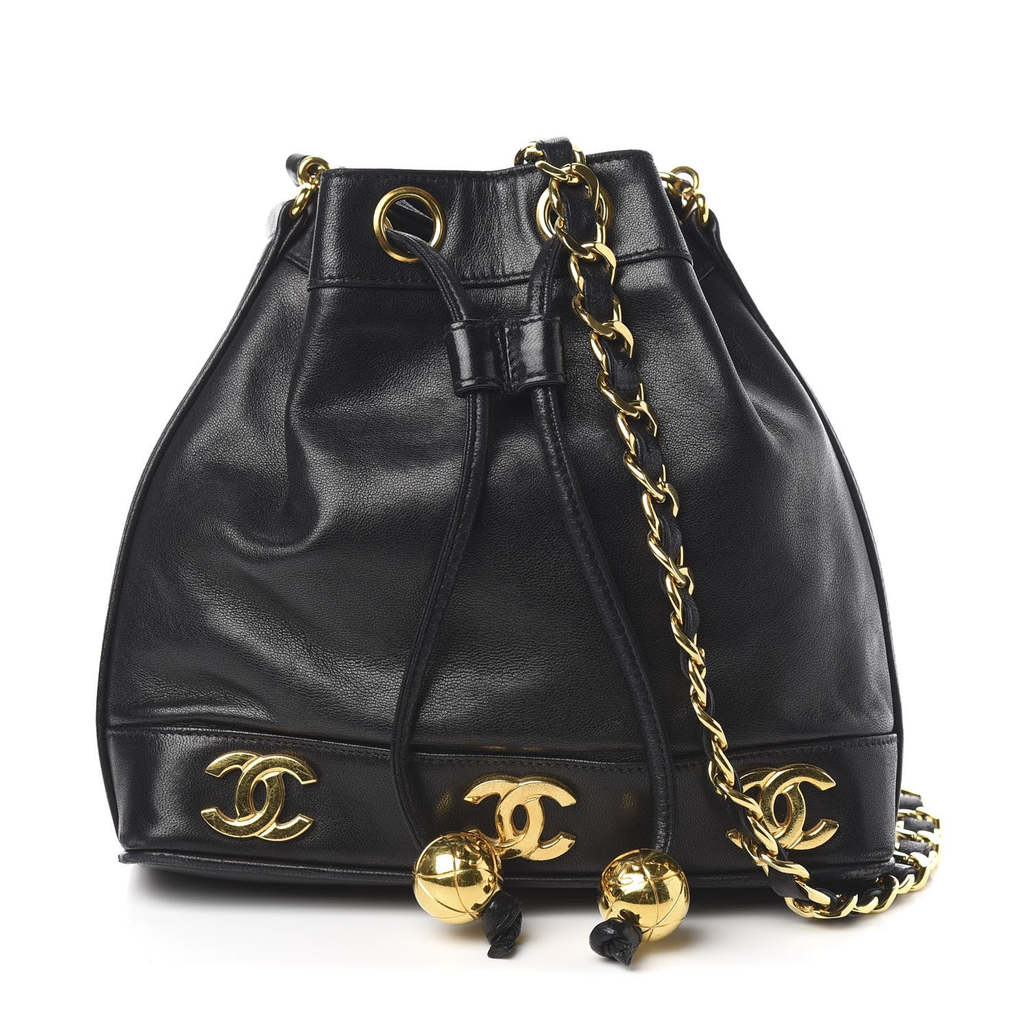 Chanel Lambskin Drawstring Bucket Bag Black 1 of 12