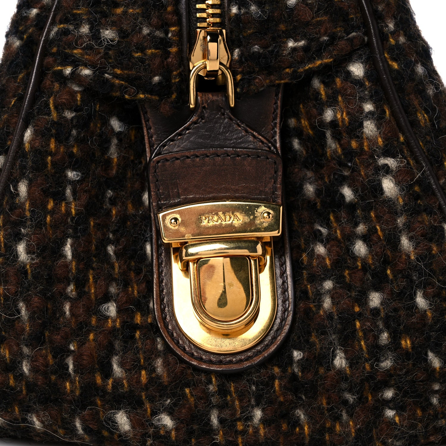 Prada Tessuto Tweed Vitello Bowling Bag Cacao Knicker 21 of 22