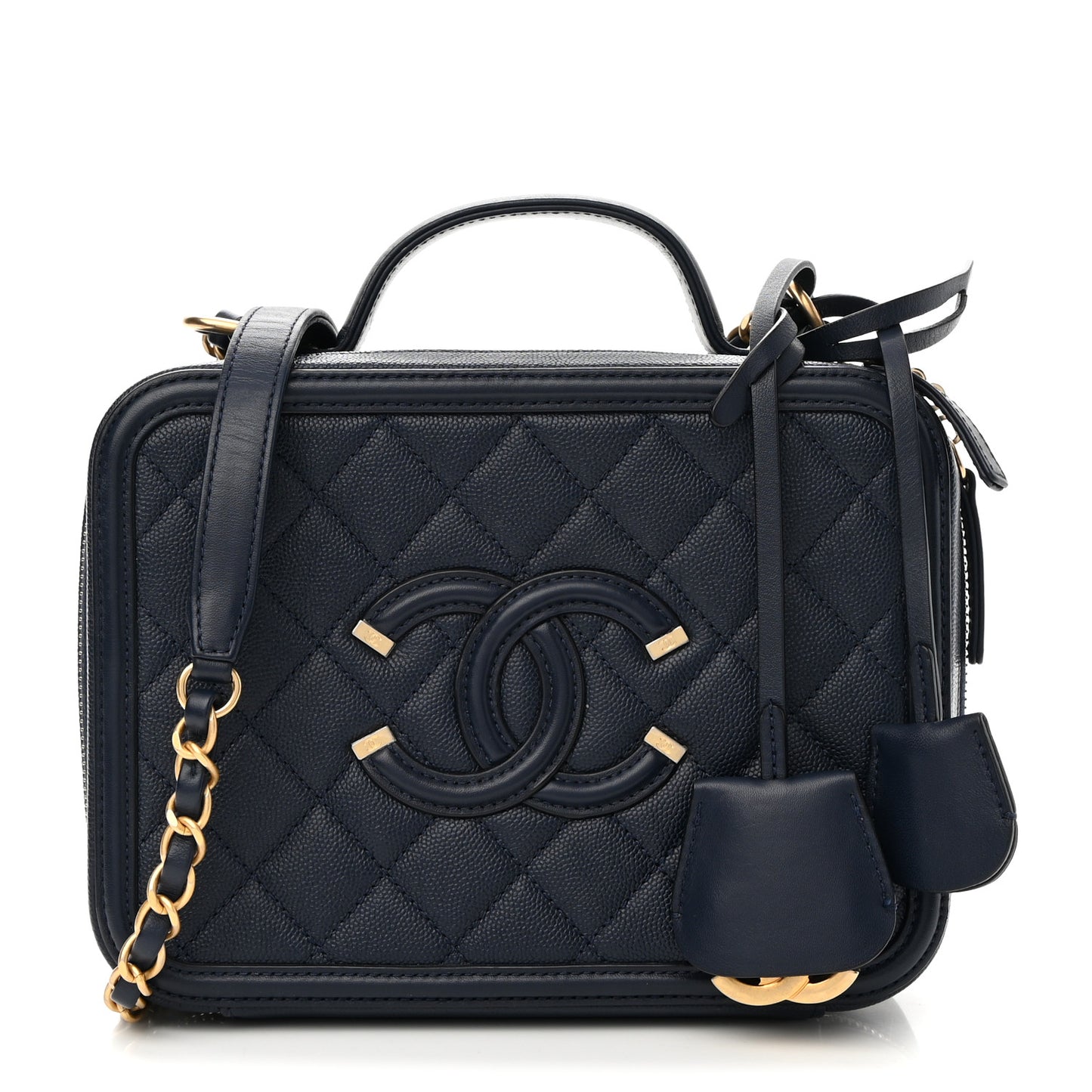 Caviar Quilted Medium CC Filigree Vanity Case Navy