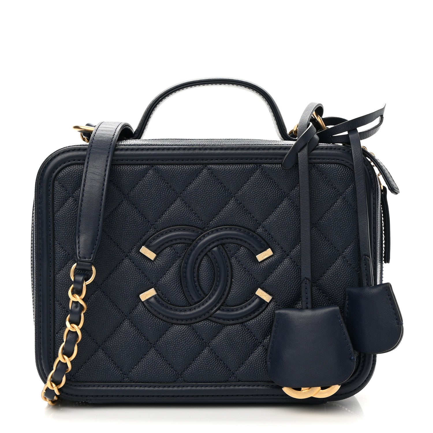 Chanel Caviar Quilted Medium CC Filigree Vanity Case Navy 1 of 11