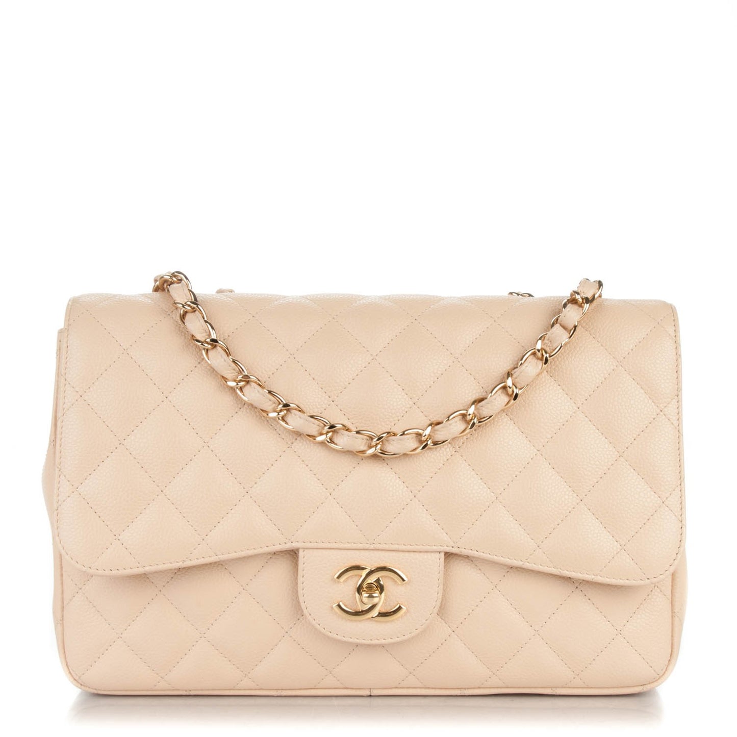 Caviar Quilted Jumbo Single Flap Beige Clair
