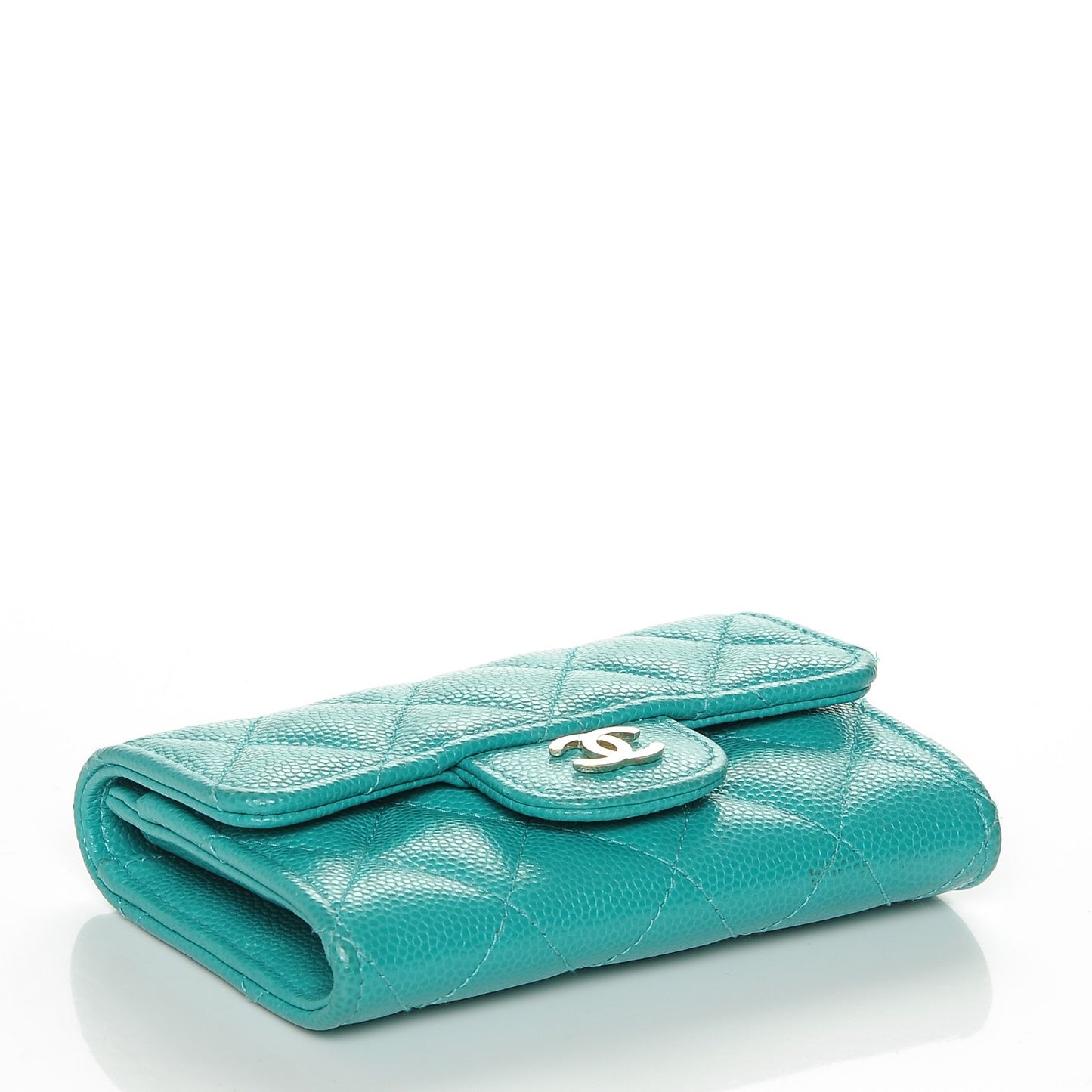 Caviar Quilted Flap Card Holder Turquoise