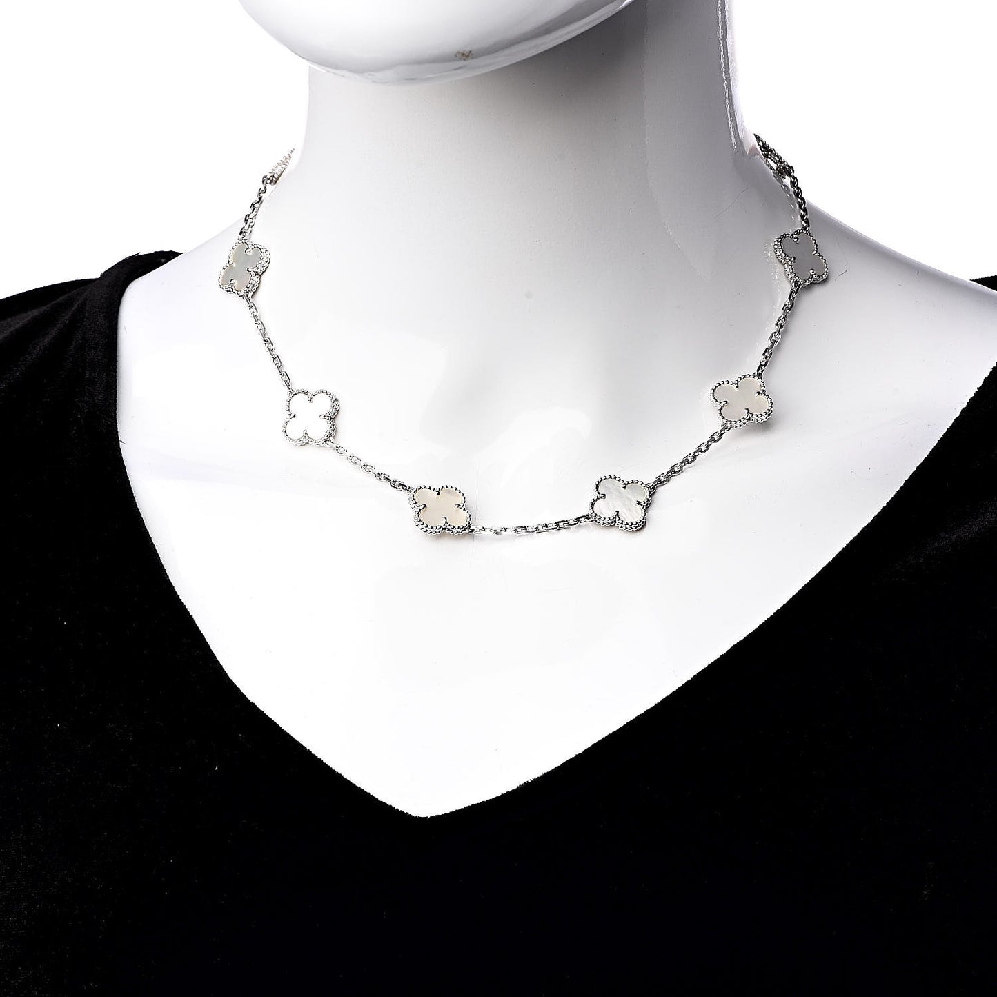 18K White Gold Mother of Pearl 10 Motifs Vintage Alhambra Necklace