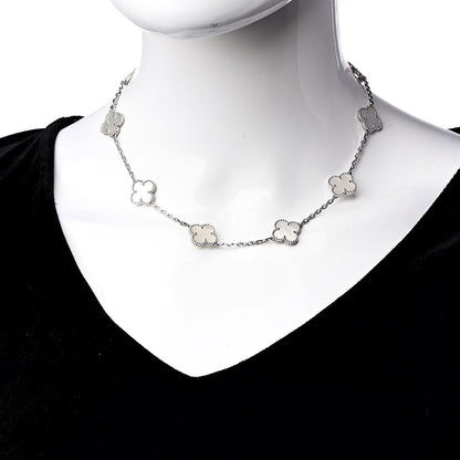 Van Cleef & Arpels 18K White Gold Mother of Pearl 10 Motifs Vintage Alhambra Necklace 2 of 5