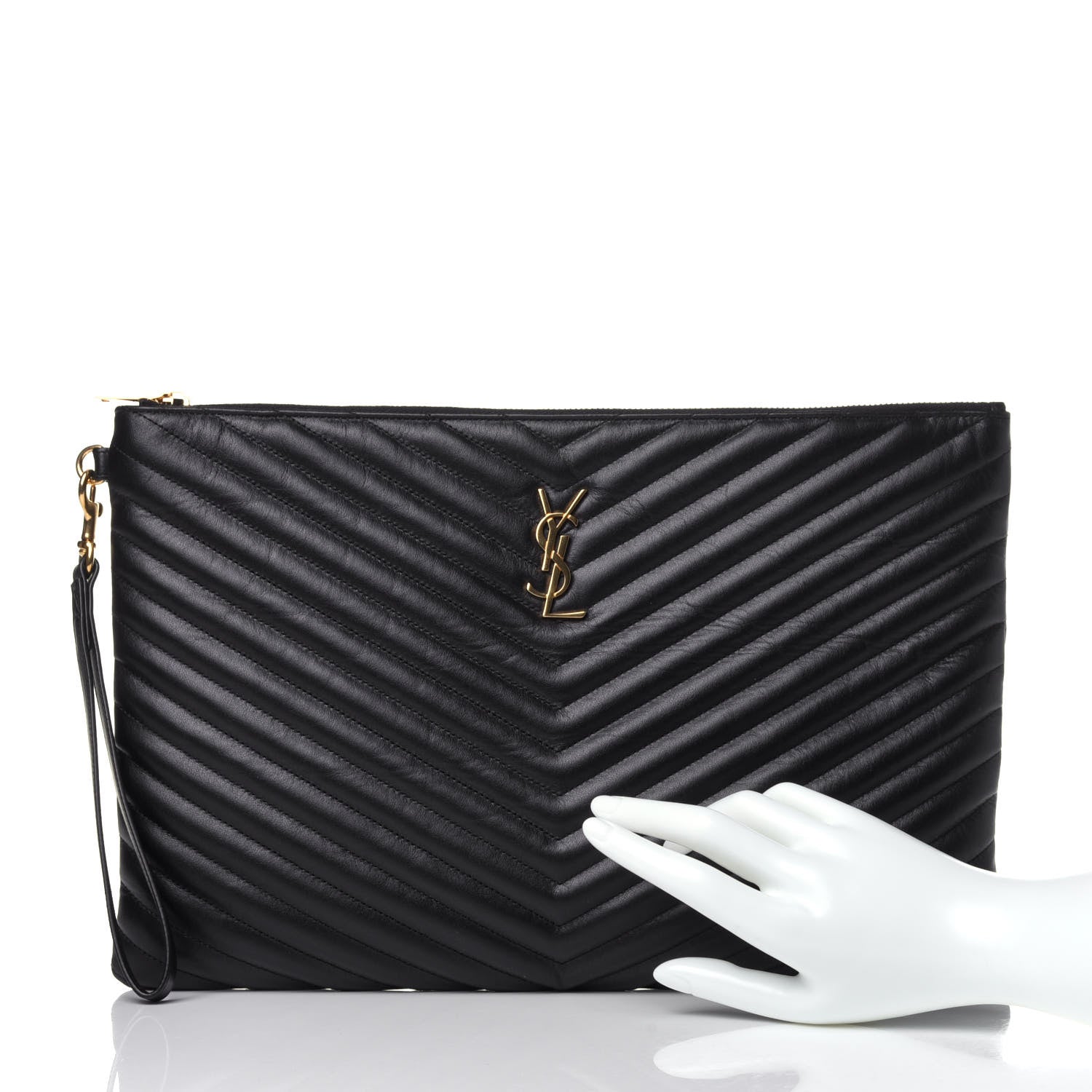 Saint Laurent Calfskin Matelasse Chevron Monogram Document Holder Black 2 of 10