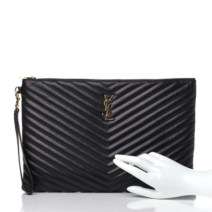 Saint Laurent Calfskin Matelasse Chevron Monogram Document Holder Black 2 of 10