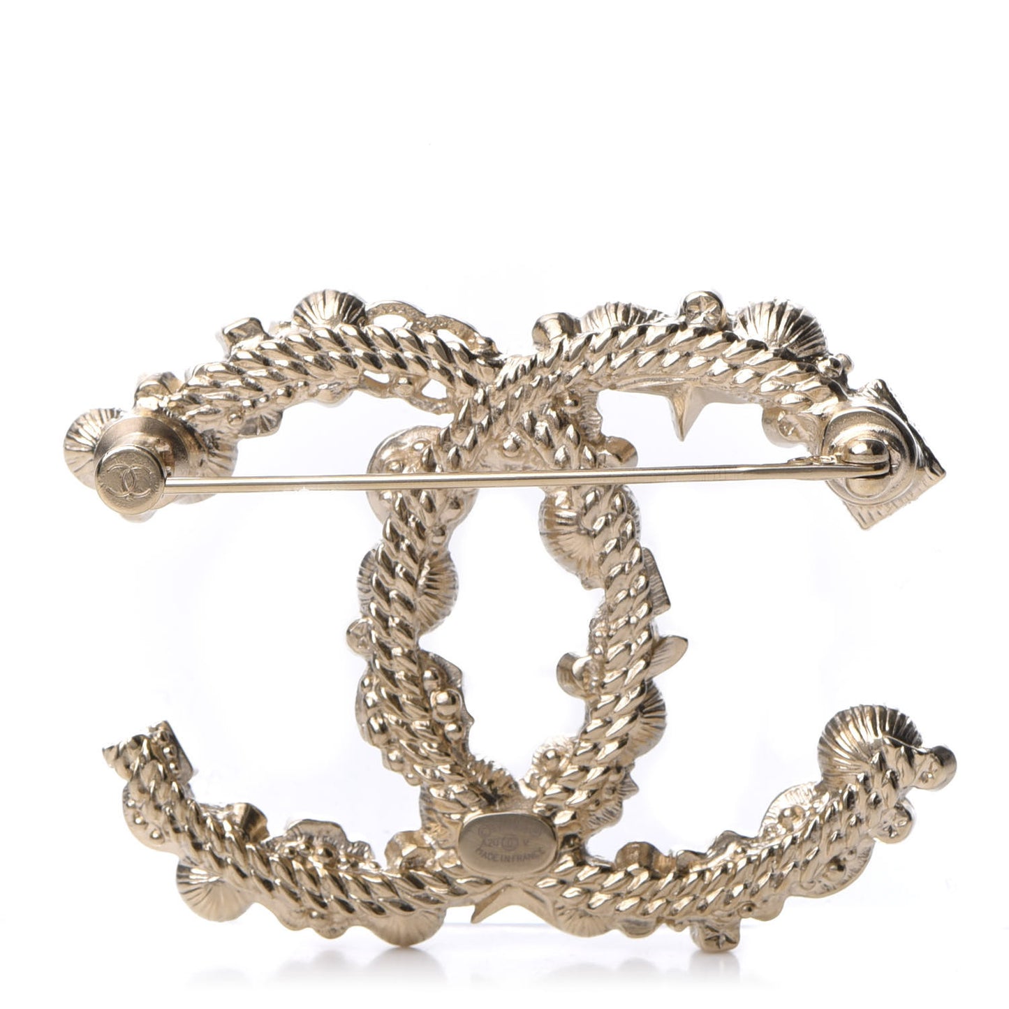 Crystal Pearl CC Charms Brooch Gold