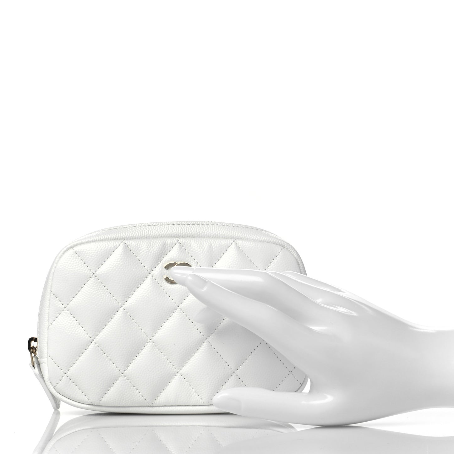 Caviar Quilted Small Curvy Pouch Cosmetic Case White
