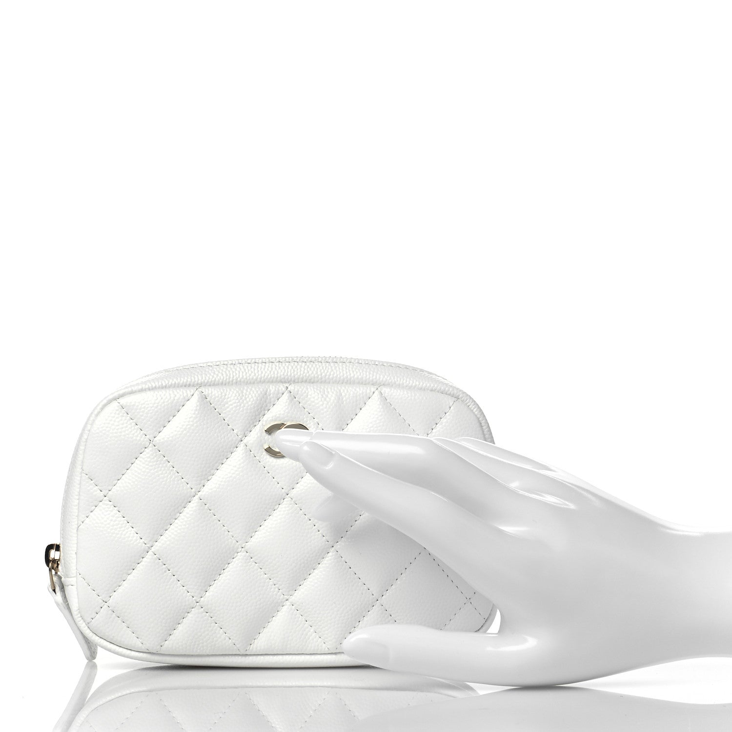 Chanel Caviar Quilted Small Curvy Pouch Cosmetic Case White 2 of 11