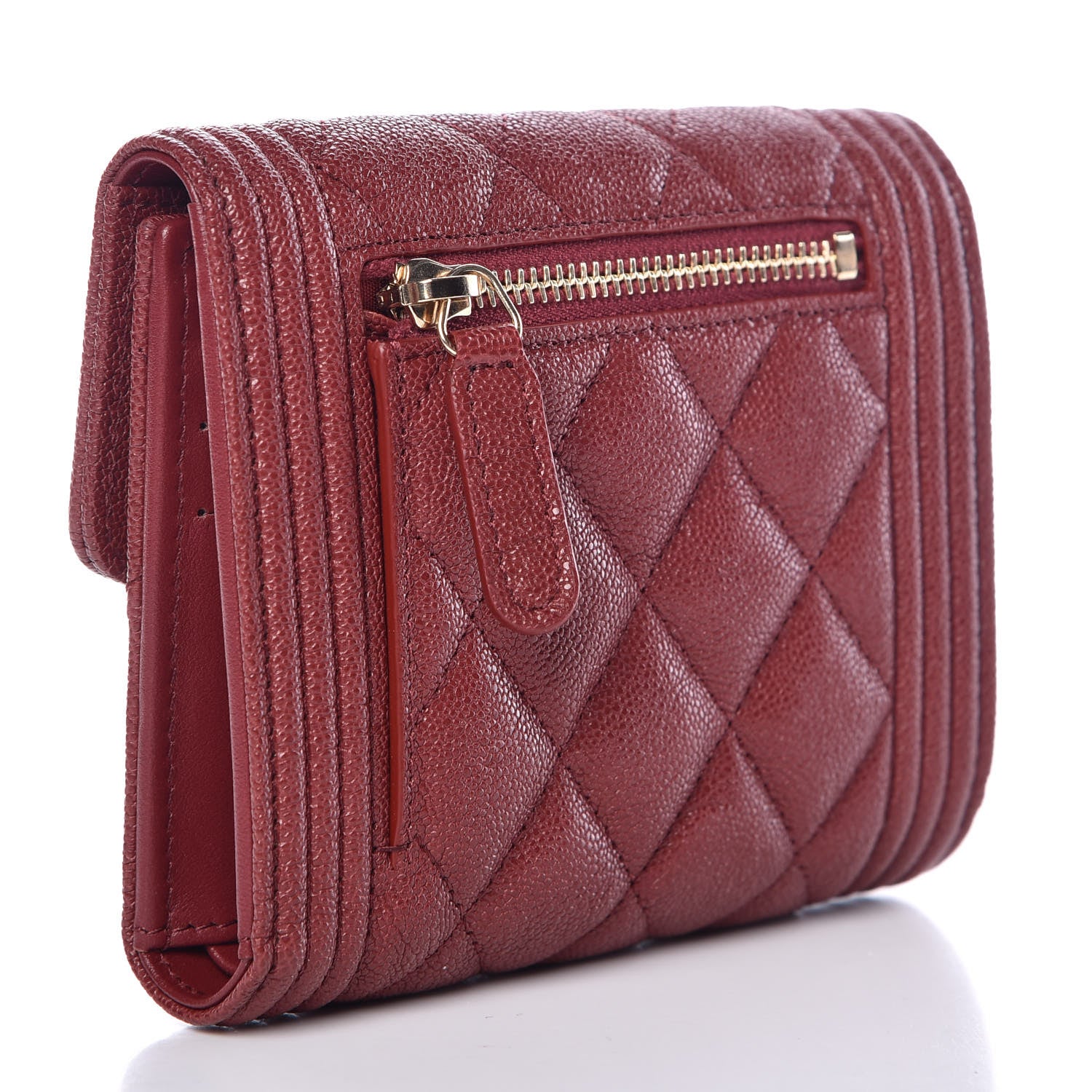 Chanel Caviar Quilted Compact Boy Wallet Burgundy 3 of 9