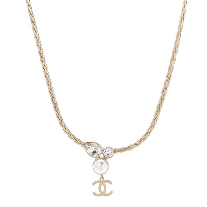 Chanel Pearl Crystal CC Teardrop Braided Necklace Gold 1 of 6