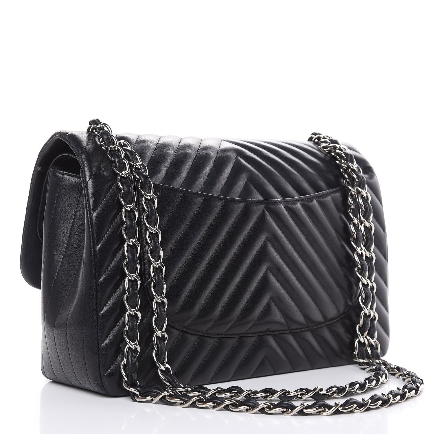 Chanel Lambskin Chevron Quilted Jumbo Double Flap Black 3 of 20