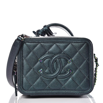 Chanel Iridescent Caviar Quilted Small CC Filigree Vanity Case Dark Turquoise 3 of 9
