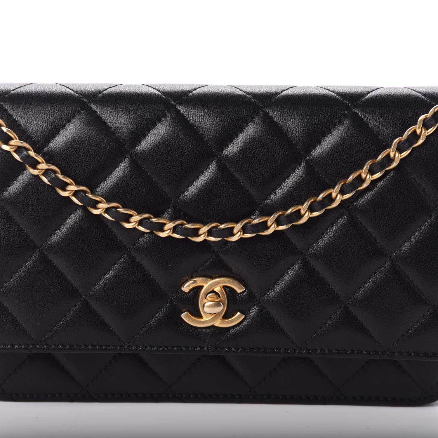 Chanel Lambskin Quilted CC Pearl Crush Wallet on Chain WOC Black 9 of 11