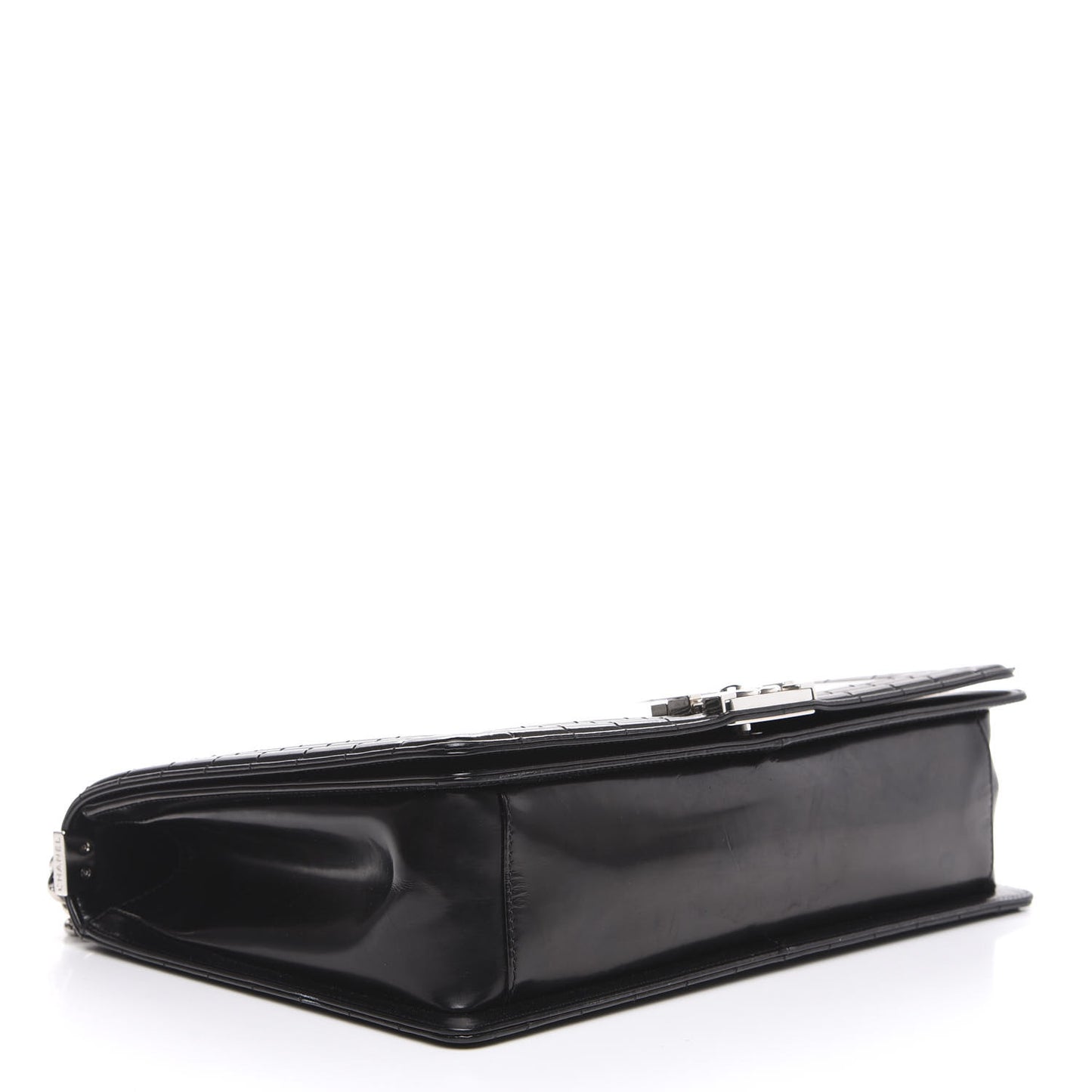 Glazed Calfskin Large Boy Flap Black