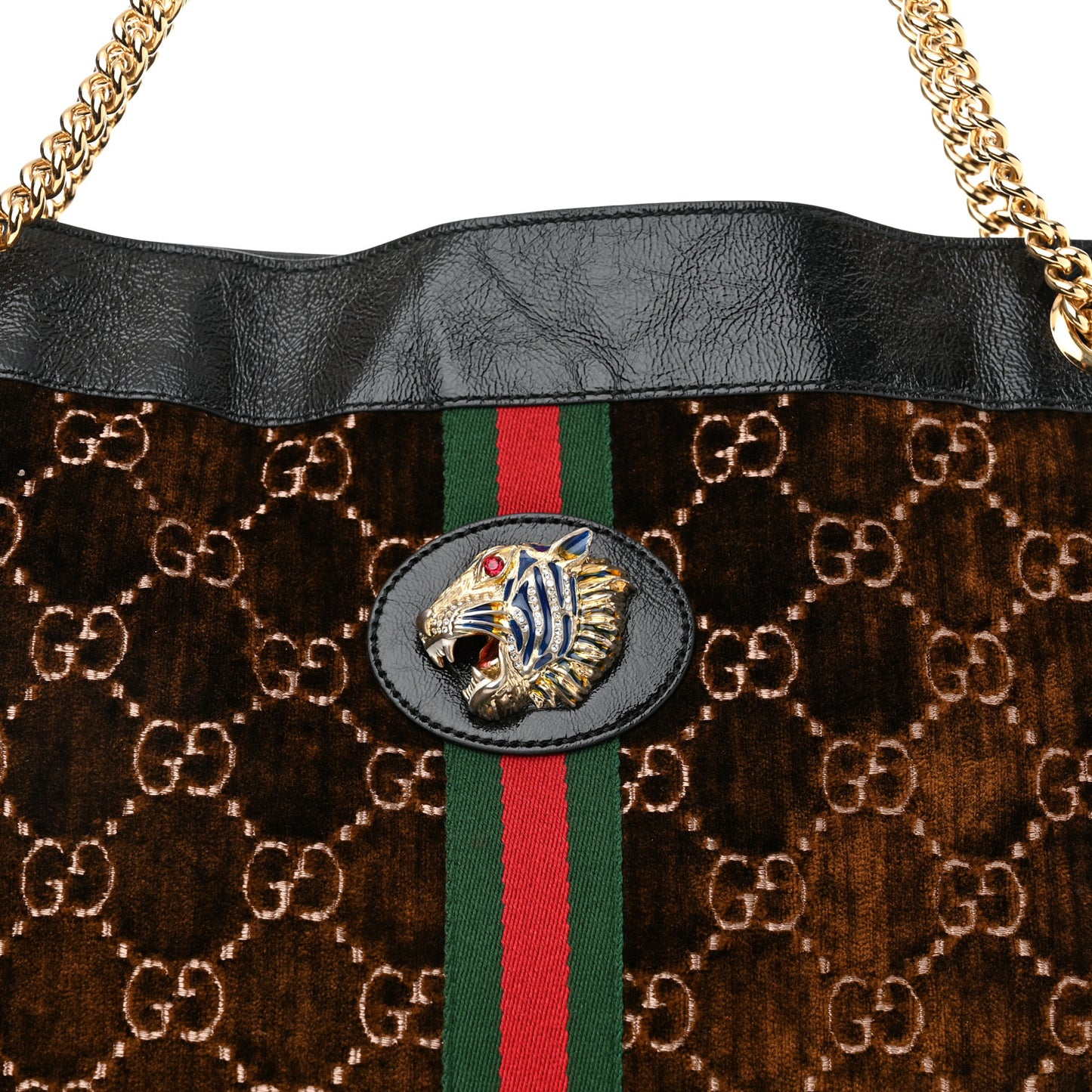 Velvet GG Monogram Large Rajah Chain Tote Brown