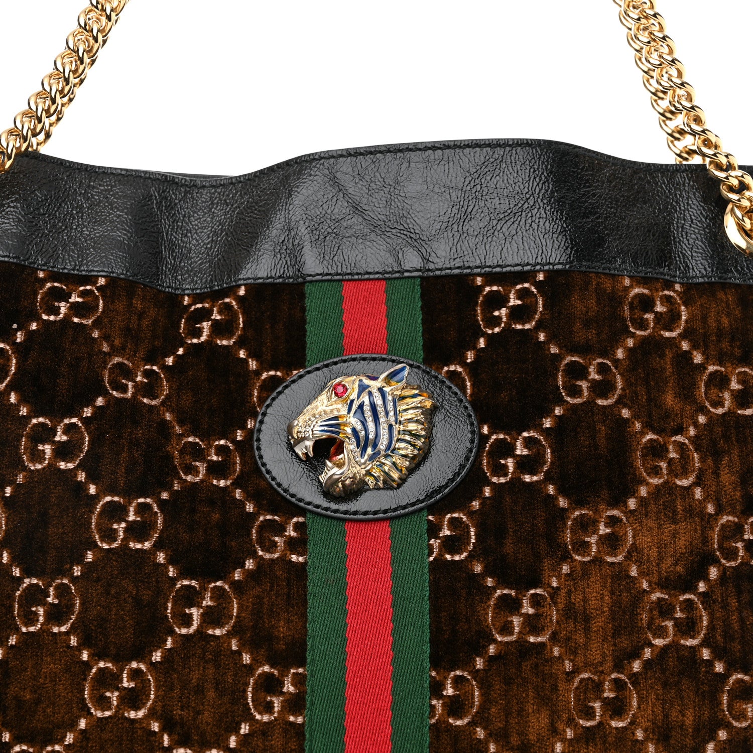 Gucci Velvet GG Monogram Large Rajah Chain Tote Brown 9 of 13