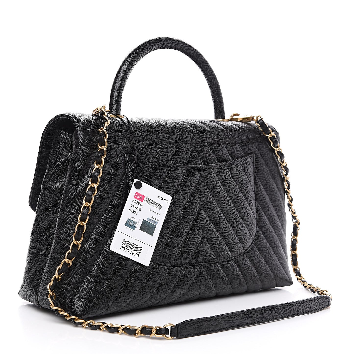 Caviar Chevron Quilted Medium Coco Handle Flap Black