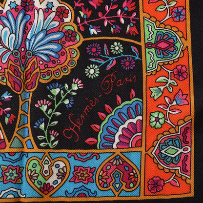 Hermes Cashmere Silk Au Pays Des Oiseaux Fleurs Shawl 140 Black Fuchsia Vert 3 of 5