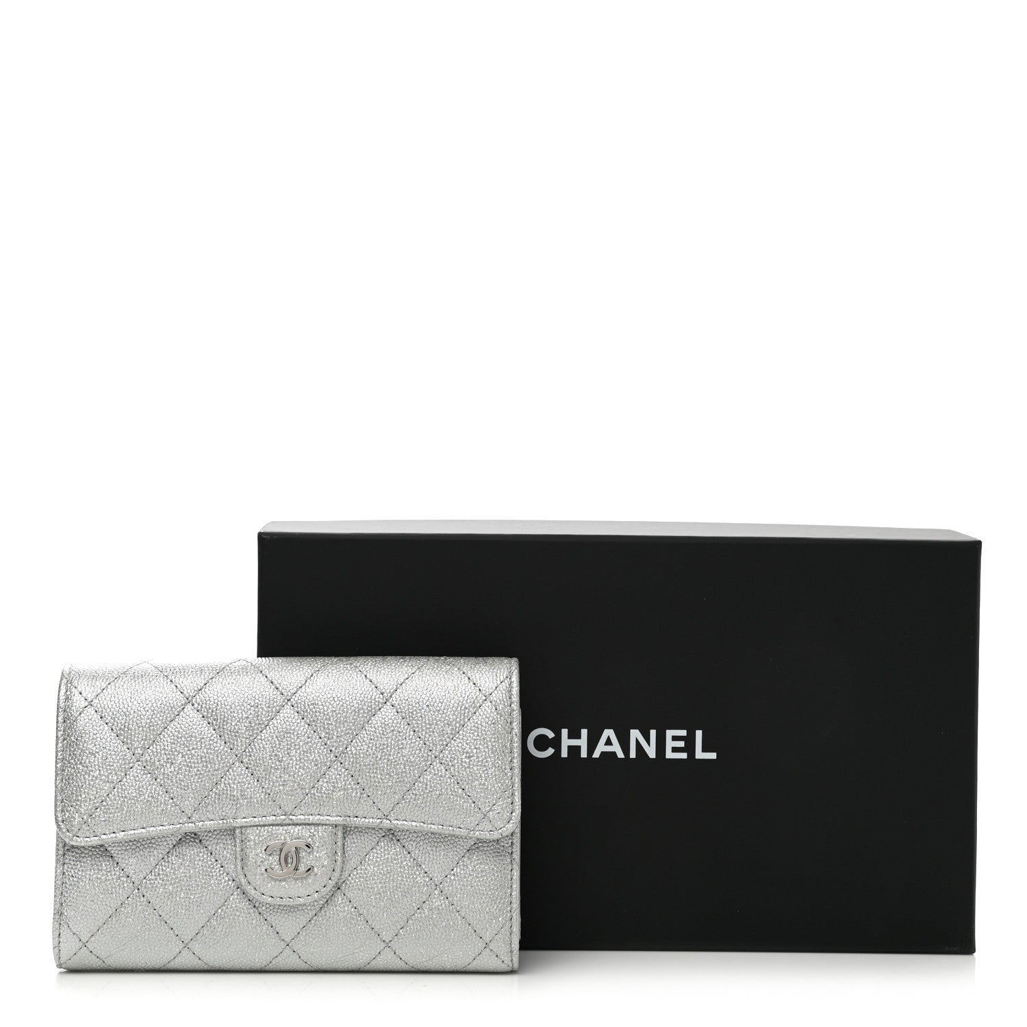 Chanel Glittered Metallic Caviar Quilted Medium Flap Wallet Silver 9 of 9
