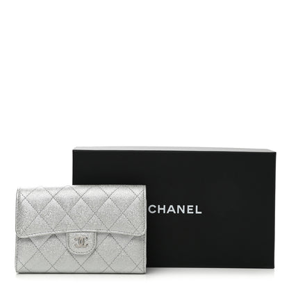 Chanel Glittered Metallic Caviar Quilted Medium Flap Wallet Silver 9 of 9